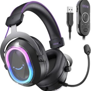 FIFINE Wired USB Gaming Headset: 7.1 Surround Sound - Vibrant Customizable RGB - Game/Chat Balance, Gamer Headphone with Noise Canceling Mic for PC, PS5/PS4, Laptop, Mac - AmpliGame H13BP