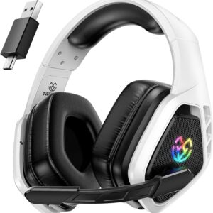 Tatybo Wireless Gaming Headset for Ps5 Ps4 PC, 2.4GHz USB & Type-C Gaming Headphones, 40Hrs & 7.1 Surround Sound Bluetooth Headphones with Noise Canceling Mic, Wireless Headset for Switch Phone