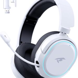 Wireless Gaming Headset, 7.1 Surround Sound, 2.4GHz USB Gaming Headphones with Bluetooth 5.4, 100H Battery, ENC Noise Canceling Mic, RGB Light, Wireless Headset for PC PS5 PS4 Mac Switch (Black-White)
