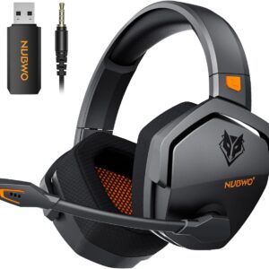 NUBWO Wireless Gaming Headset with Mic for Ps5 Ps4 PC, Zero Interference, 100-Hour Battery All-Day Play, 23ms Sync​ for Fortnite & Call of Duty/FPS Gamers, Triple Mode All Devices Compatible - Orange